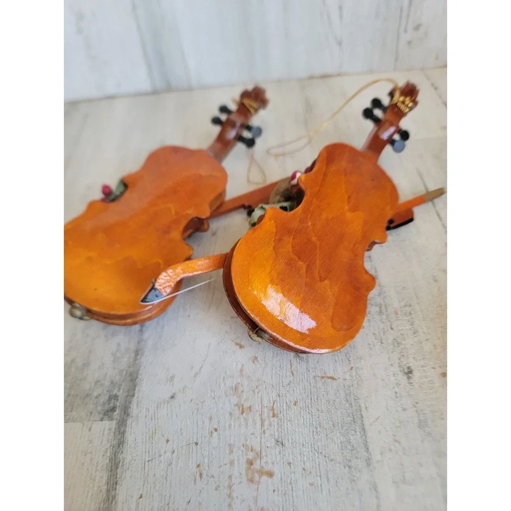 Vintage violin bow cranberry pine cone ornament Xmas wooden set home Cello